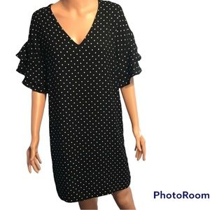 #• Banana republic polka dot straight ruffle sleeve v neck knee length dre…
